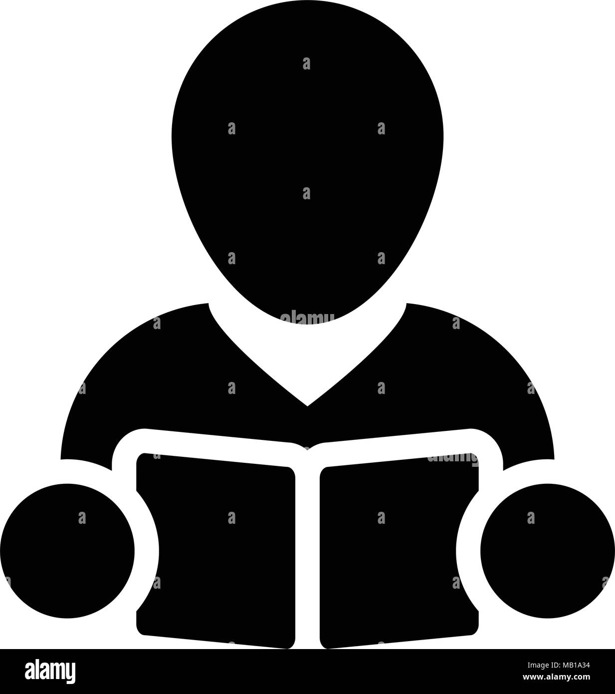 Buchen Sie Symbol Vektor mit männlichen Kursteilnehmer oder Lehrer Person Profil Avatar für Schule, Hochschule und Universität Bildung in Glyph Piktogramm Abbildung Stock Vektor