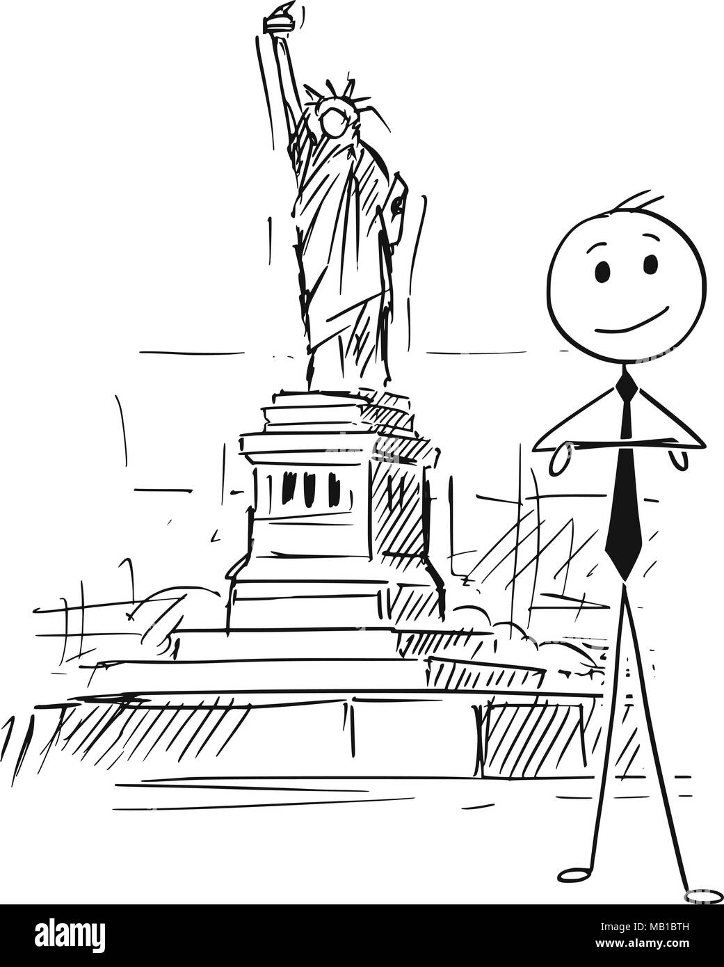 Cartoon der Unternehmer vor der Freiheitsstatue, New York, United States Stock Vektor