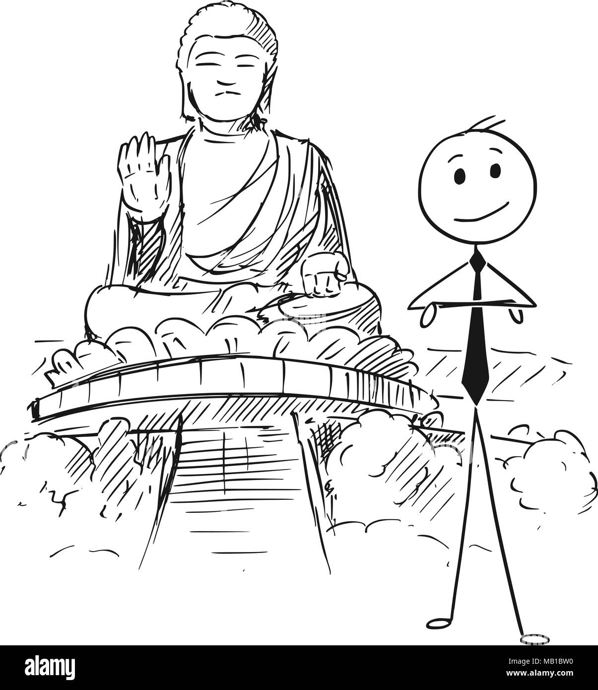 Cartoon der Unternehmer vor dem Tian Tan oder Große Buddha Statue, Hong Kong Stock Vektor