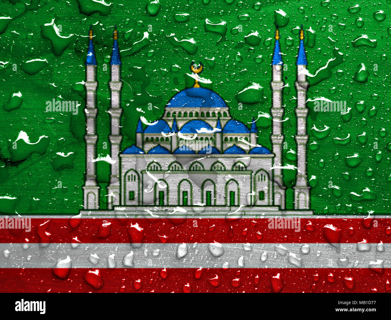 Flagge von Grosny mit Regentropfen Stockfoto