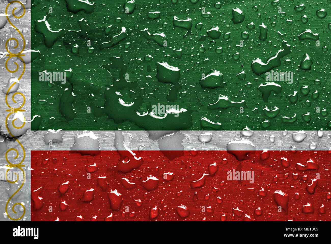 Flagge von Tschetschenien mit Regentropfen Stockfoto