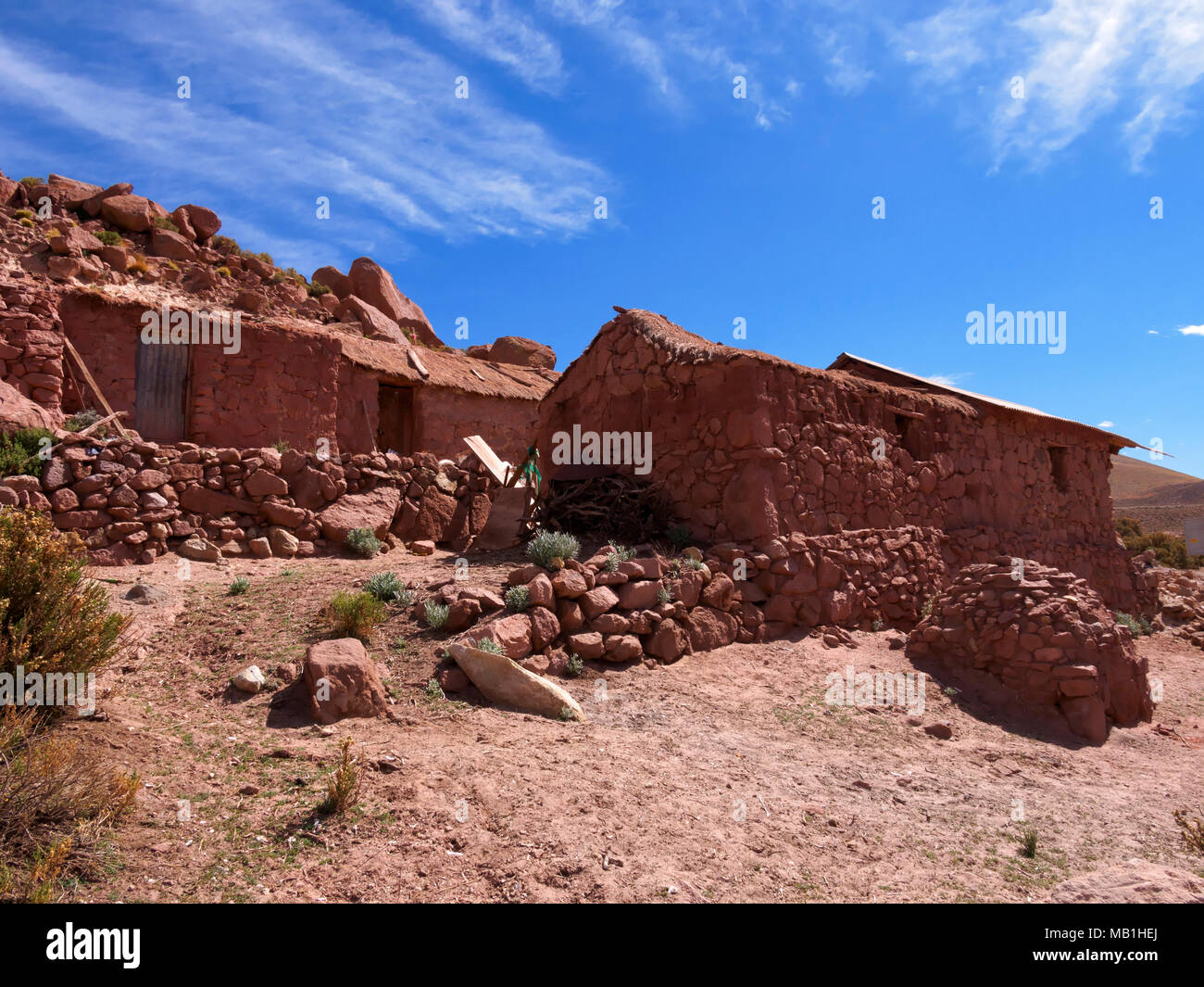 Ein Stein und Adobe Wohnung in Machuca, Atacama-wüste, Chile Stockfoto