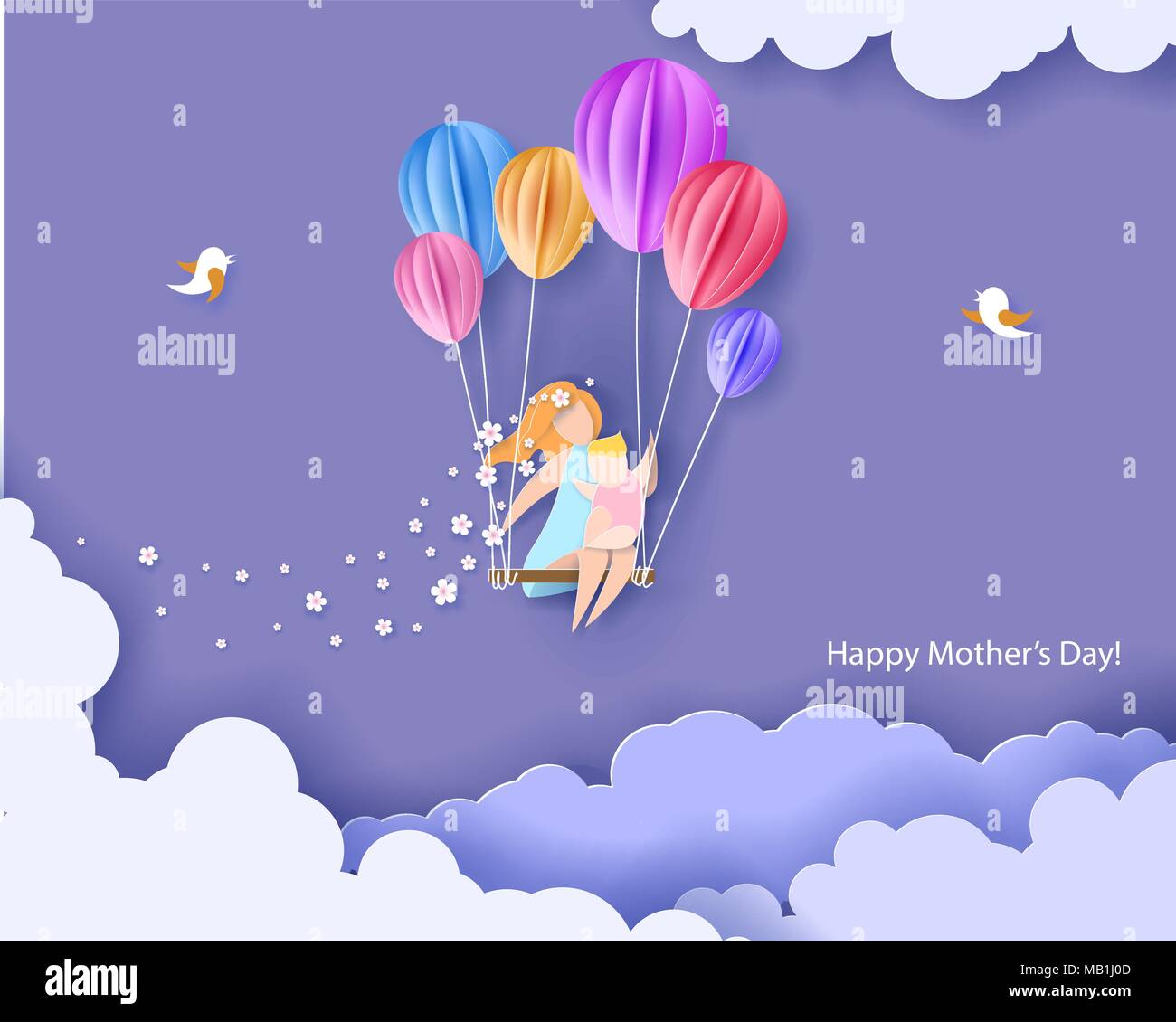 Glückliche Mütter Tag Karte. Papier schneiden Stil. Stock Vektor