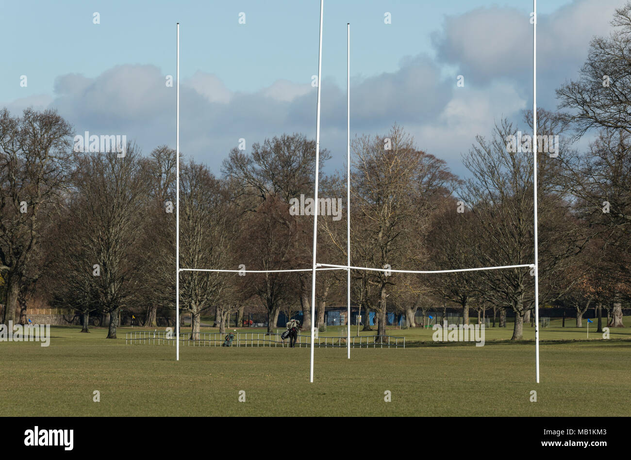 Rugby Stellplätze sind Teil der Sportanlagen, des Nordens", Perth, Schottland, UK. Stockfoto