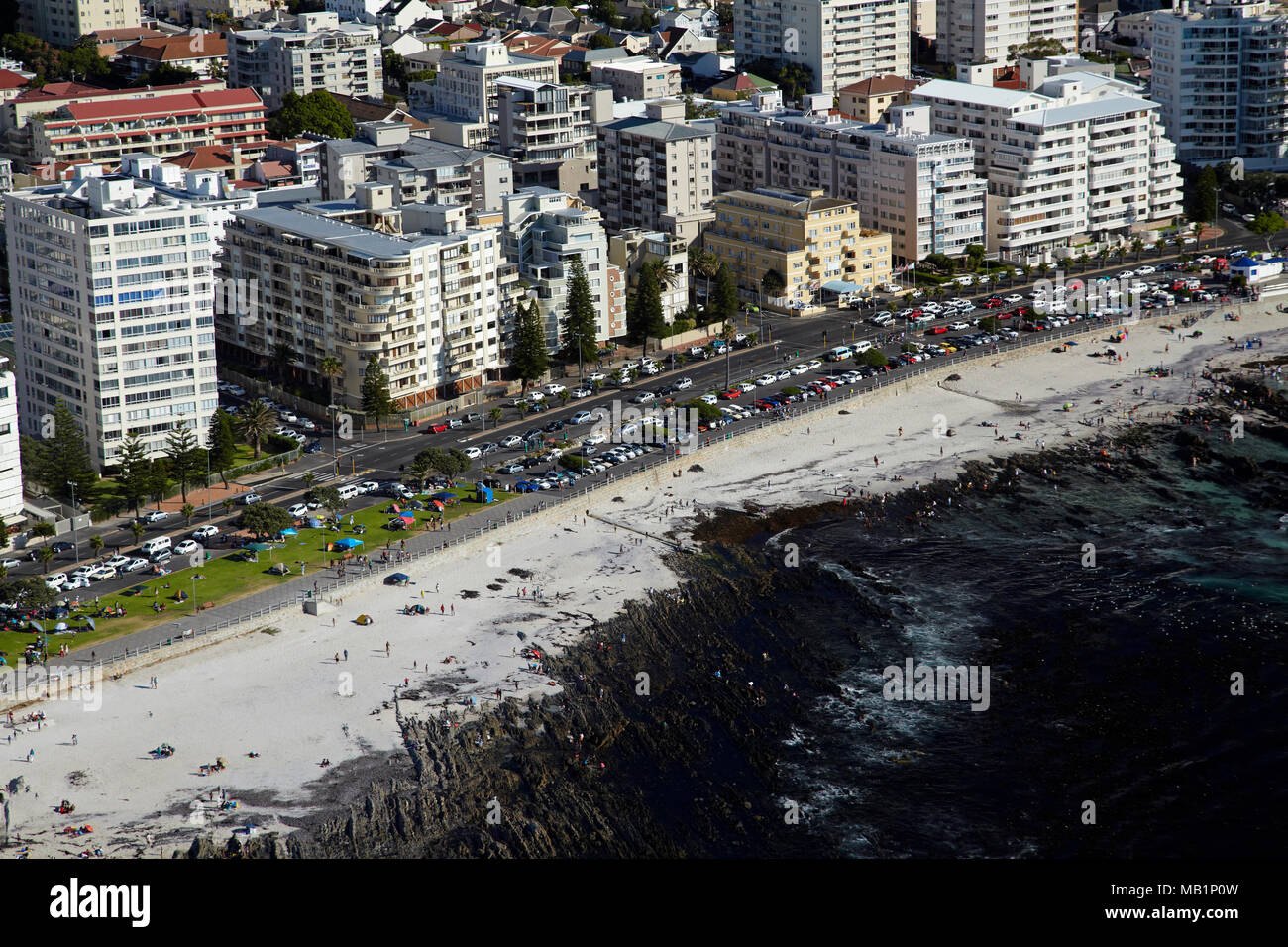 Beach, Sea Point, Kapstadt, Südafrika - Luftbild Stockfoto