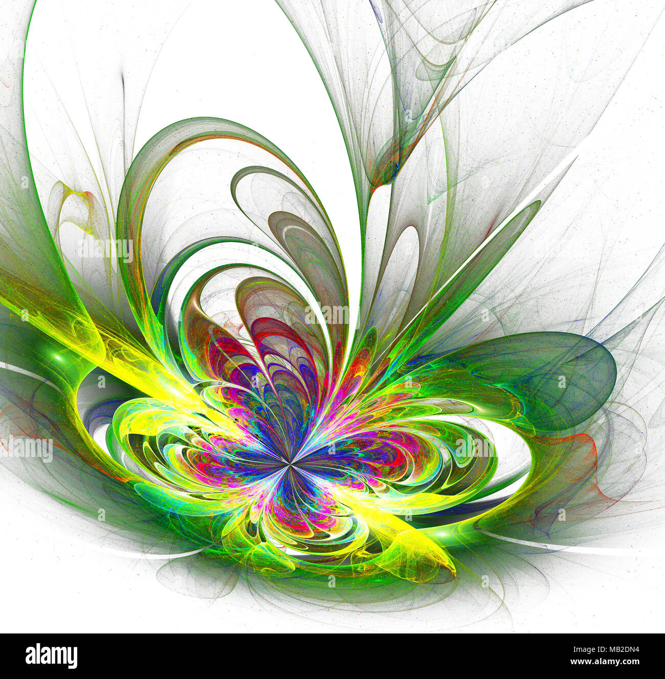 Abstrakte farbige Schmetterling auf weißem Hintergrund. bunte Schmetterling Fractal Stockfoto