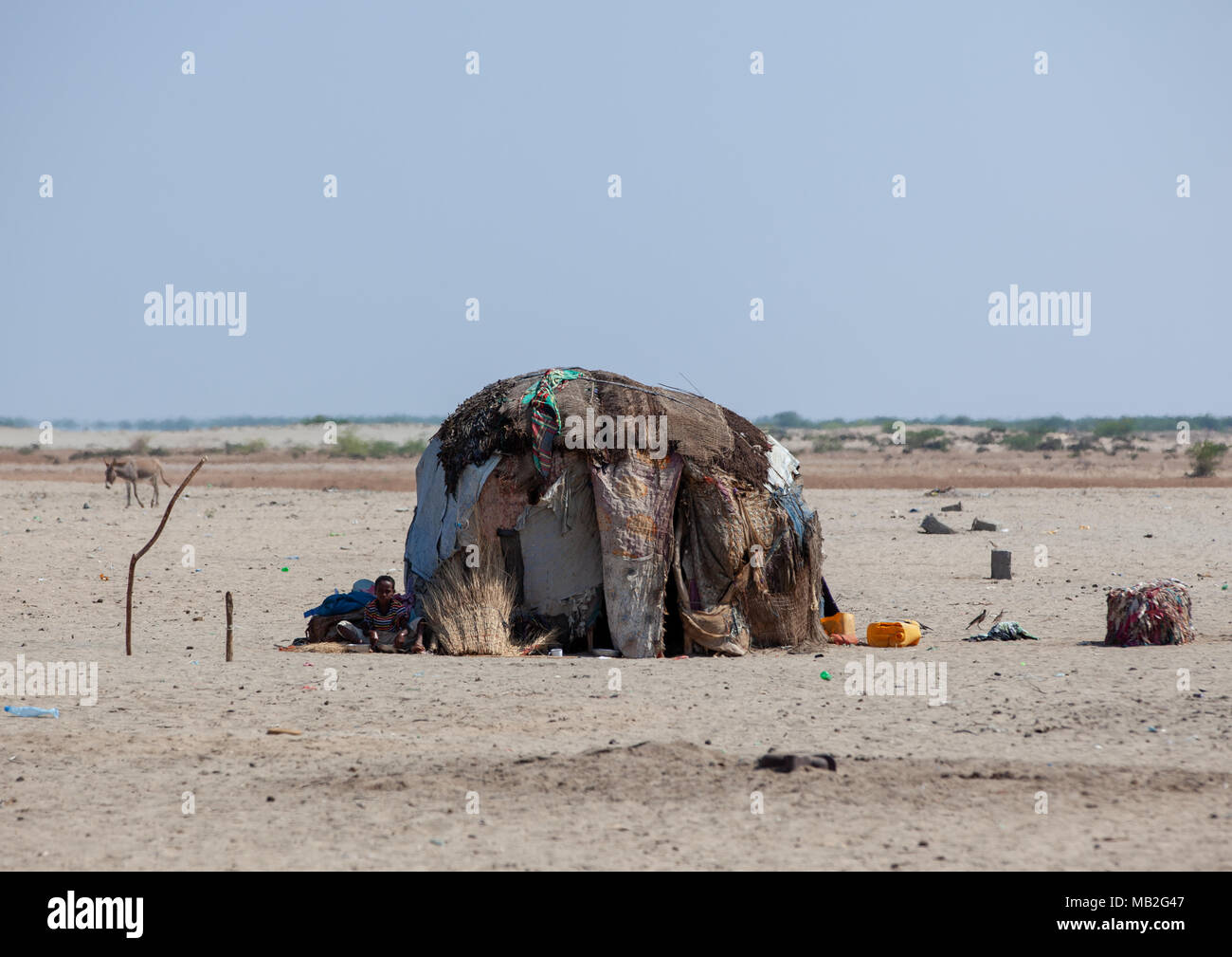 Ein somalischer Hütte namens aqal in der Wüste, Region Awdal Lughaya, Somaliland Stockfoto