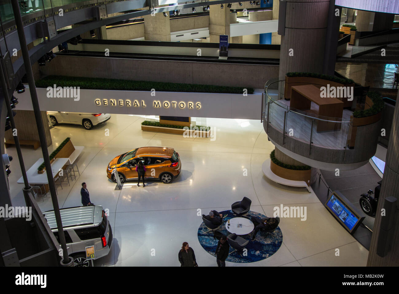 Innenraum der Renaissance Center in Detroit. Die Renaissance ist die Heimat der Welt Sitz der General Motors Corporation. Stockfoto