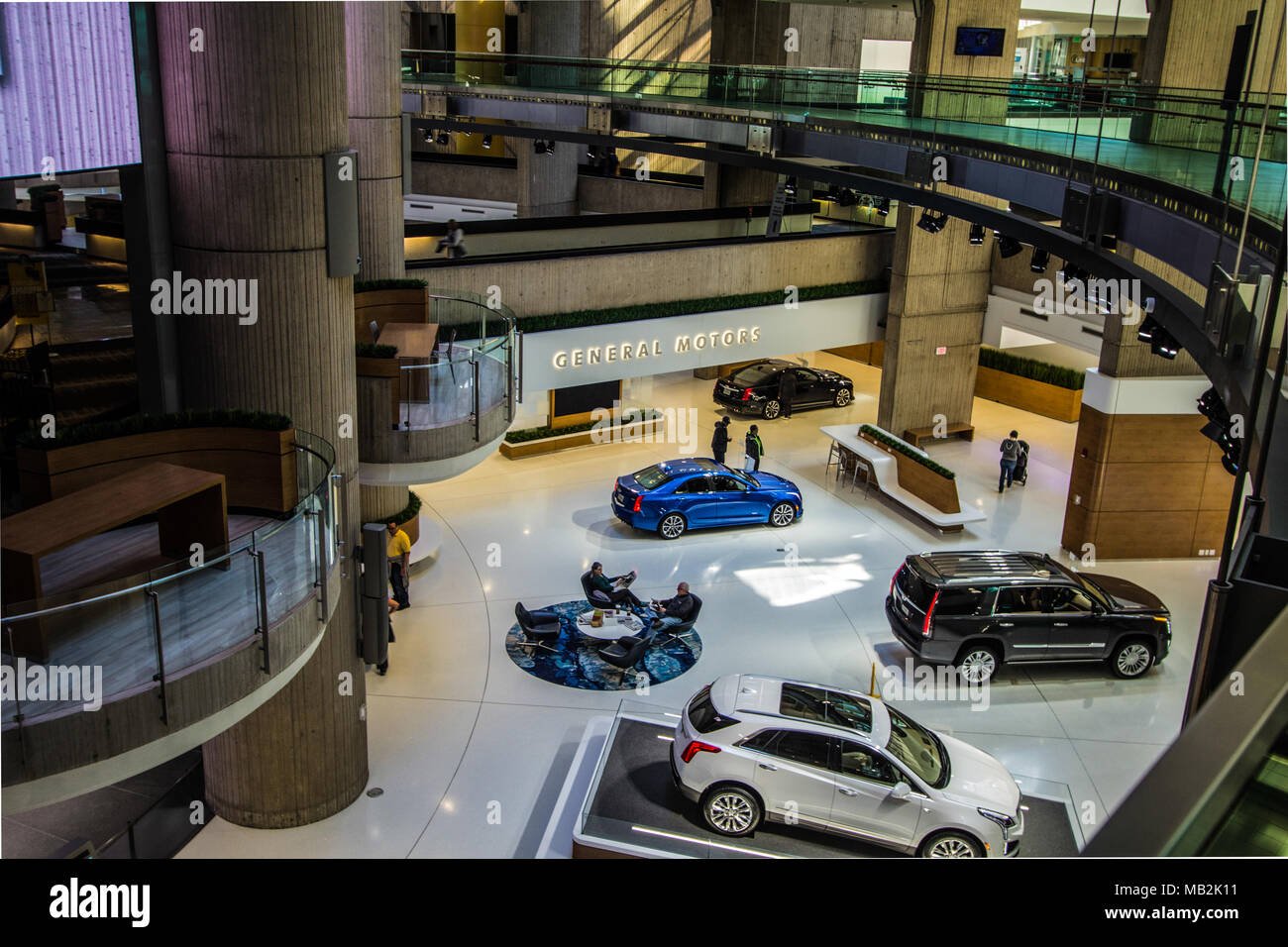 Innenraum der Renaissance Center in Detroit. Die Renaissance ist die Heimat der Welt Sitz der General Motors Corporation. Stockfoto