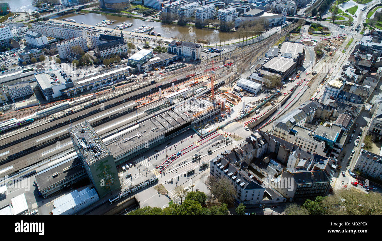Luftaufnahme der Bau von neuen Bahnhof Nantes, Frankreich Stockfoto