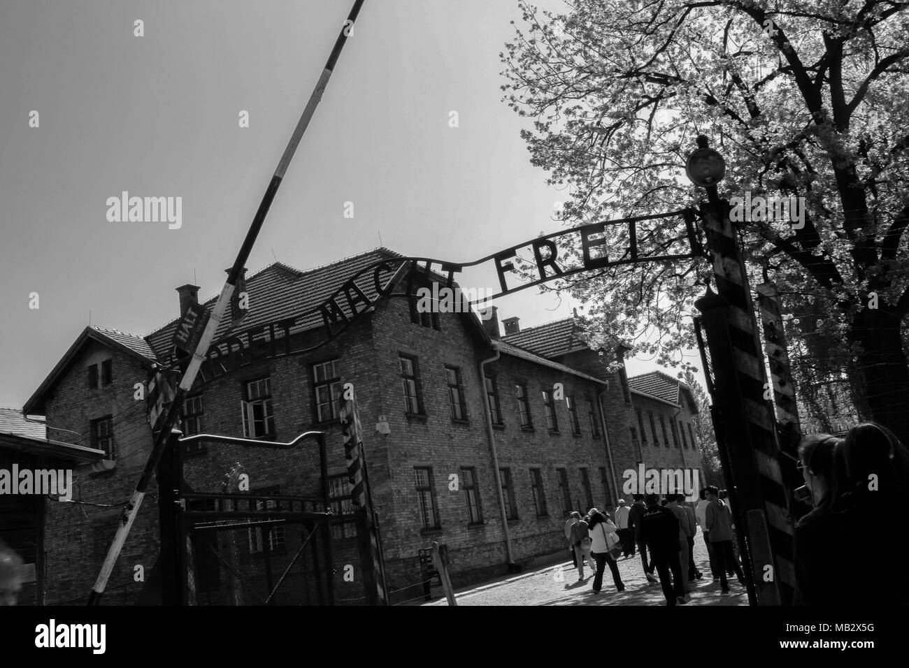 Der Haupteingang zum Konzentrationslager Auschwitz, Oswiecim, Polen Stockfoto
