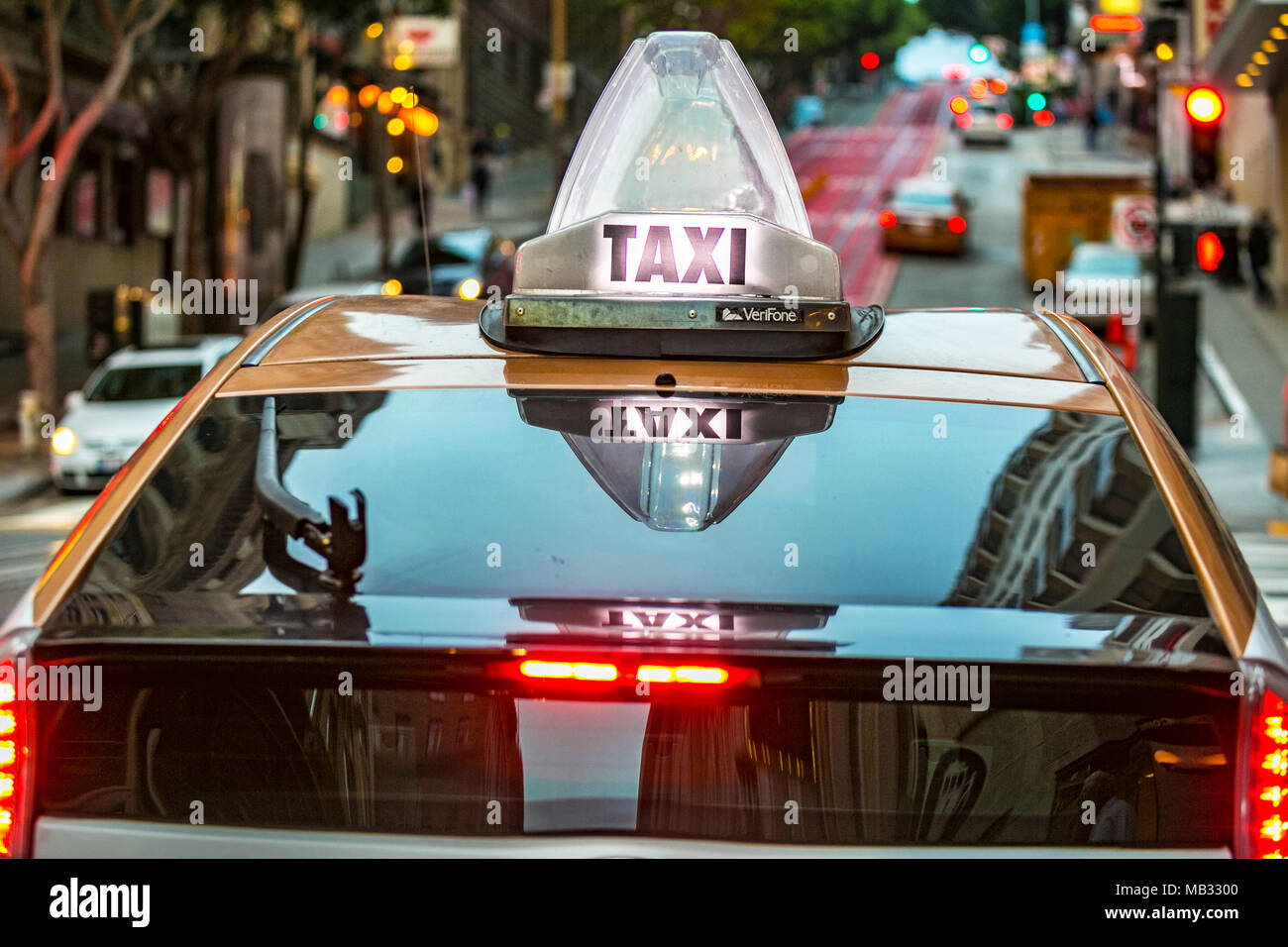 Mit dem Taxi an der Powell Sreet. Rund um den Union Square. San Francisco. Kalifornien, USA Stockfoto
