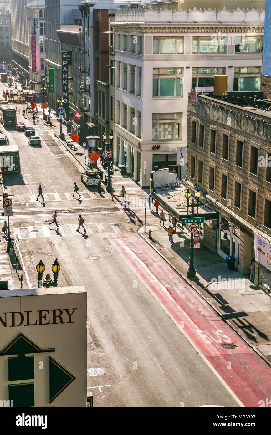 O'Farrell Street rund um den Union Square. San Francisco. Kalifornien, USA Stockfoto