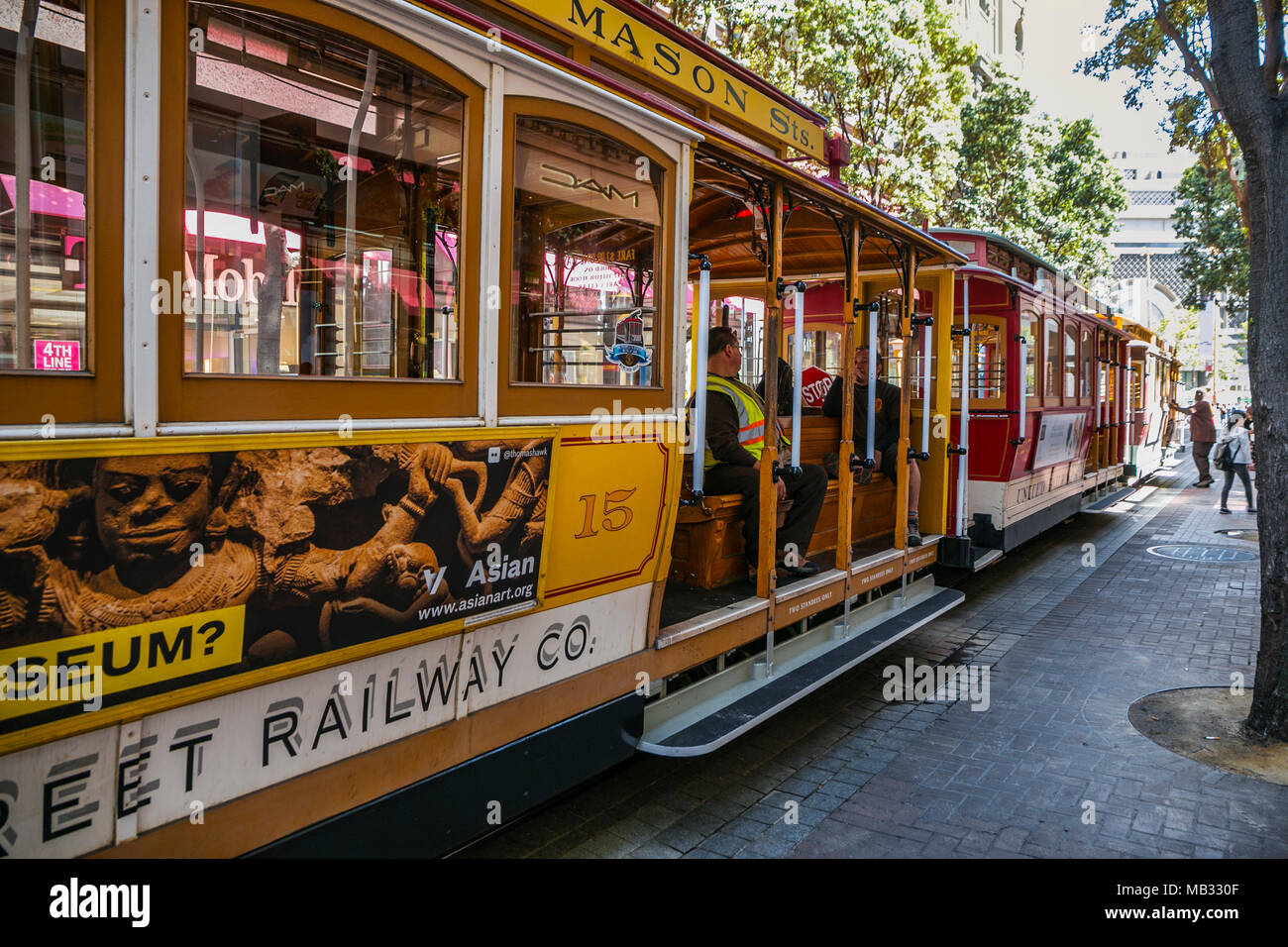 Die Seilbahn an der Powell Sreet. Rund um den Union Square. San Francisco. Kalifornien, USA Stockfoto