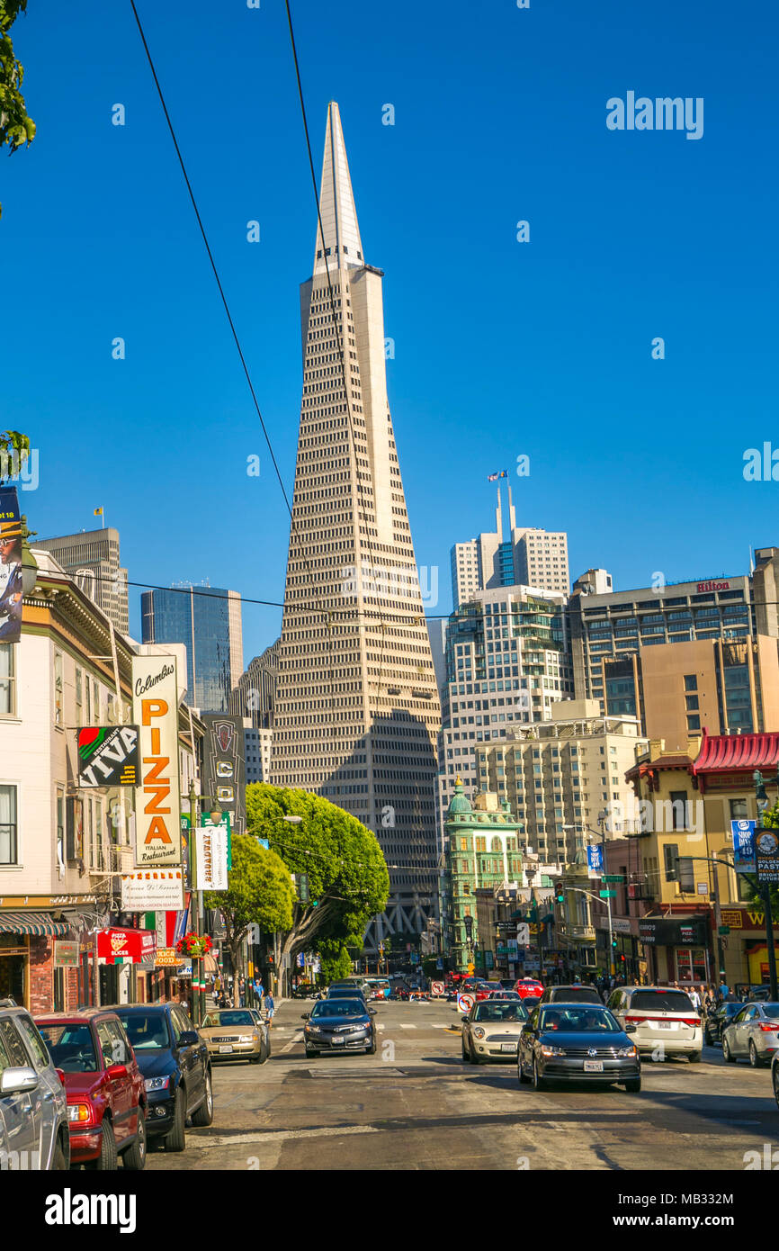 Transamerica Pyramide. Little Italy. North Beach Gegend. San Francisco. Kalifornien. USA Stockfoto