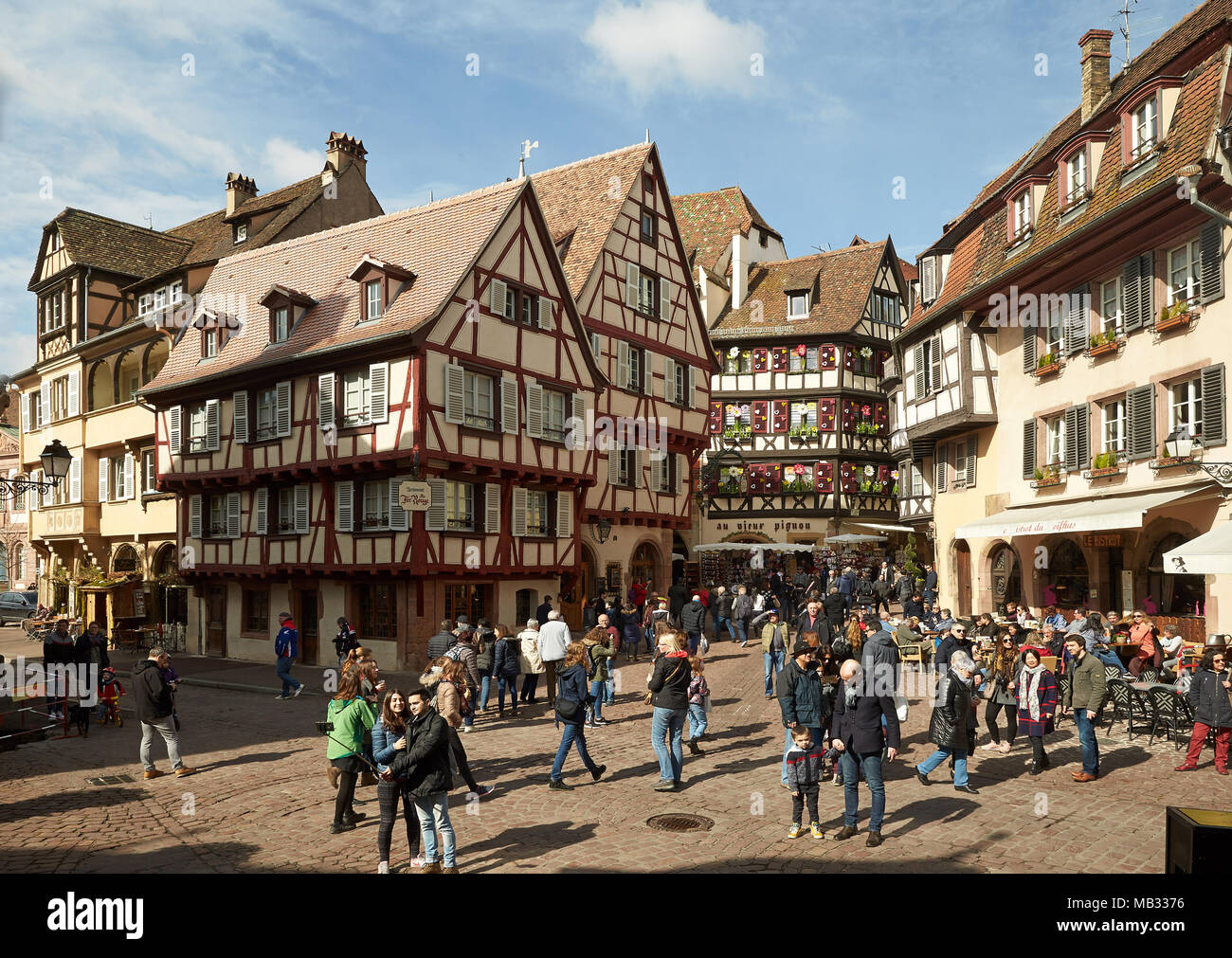 Fachwerkhäuser in der Altstadt, Colmar, Elsass, Frankreich Stockfoto