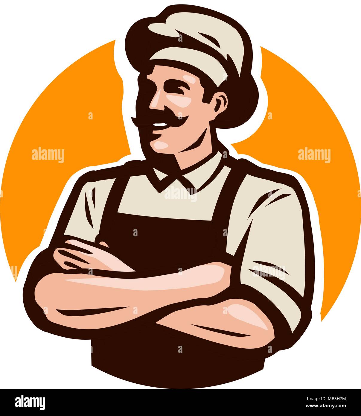 Koch, Koch oder Bäcker Logo. Cafe, Restaurant, Menü Konzept. Cartoon Vector Illustration Stock Vektor