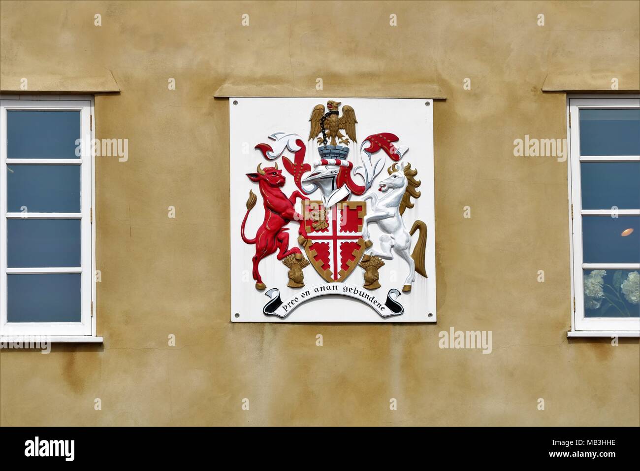 Deddington Wappen am Rathaus Wand' Preo auf Anan gebundene' in Deddington, Oxfordshire, Großbritannien Stockfoto