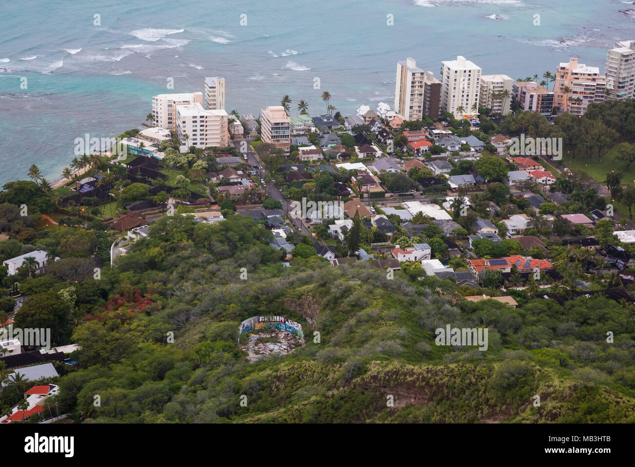 Waikiki Beach vom Diamond Head Gipfel Stockfoto