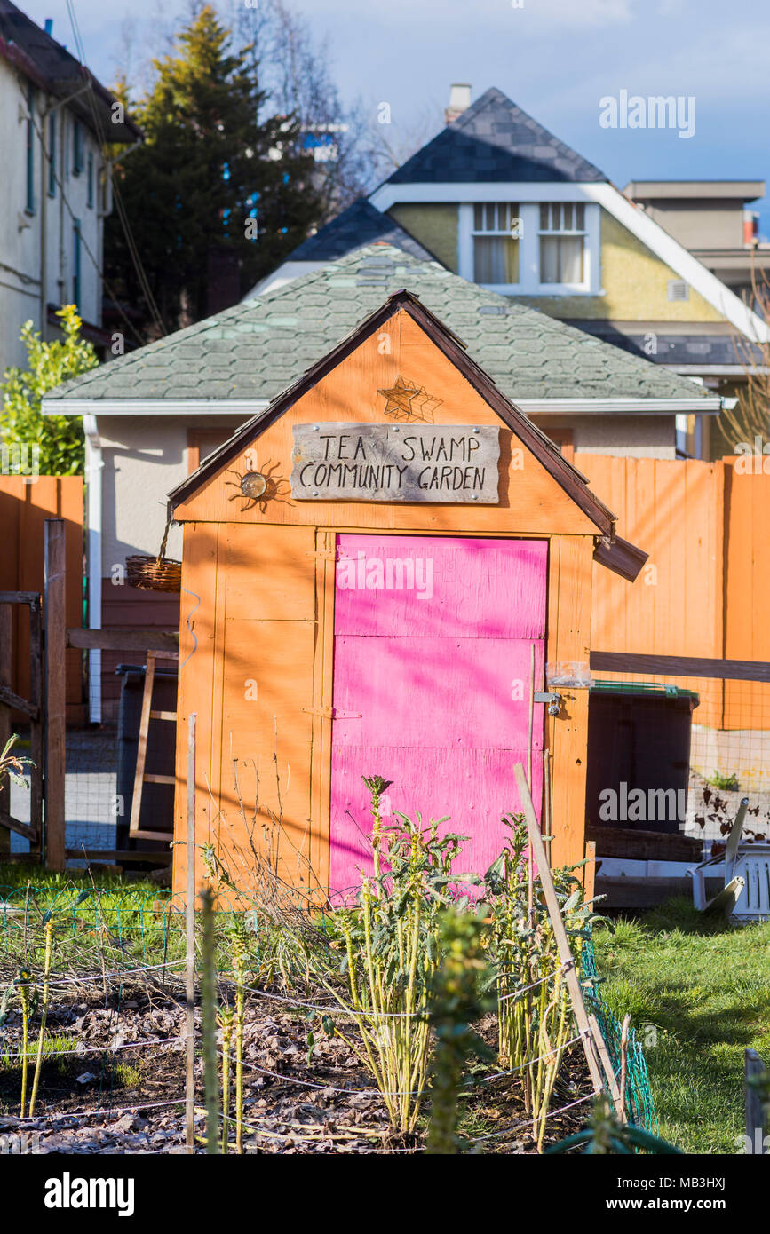 Kaffee Sumpf Gemeinschaft Gartenhaus, Vancouver, British Columbia, Kanada. Stockfoto
