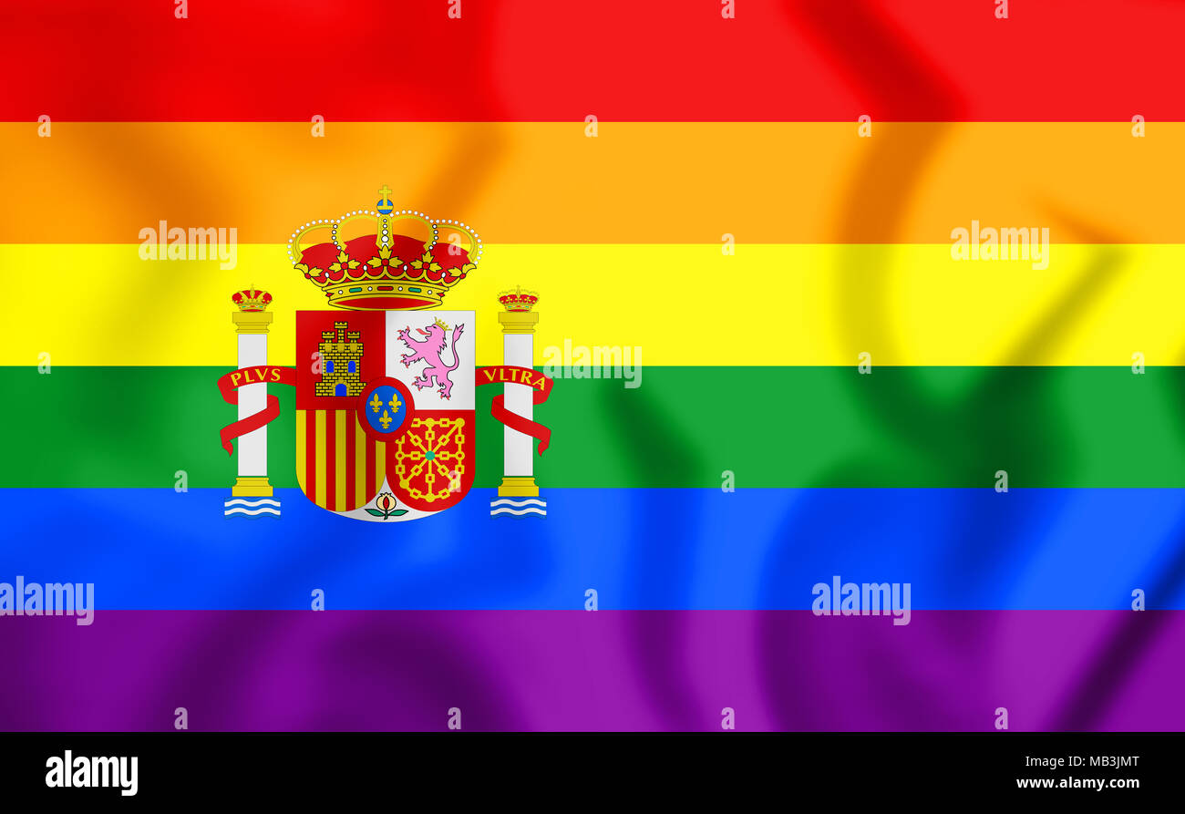 3D-LGBT-Flagge Spaniens. 3D-Darstellung. Stockfoto