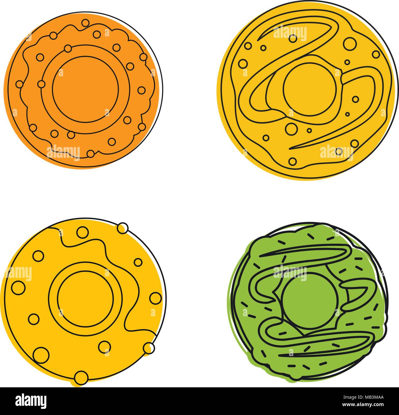 Donut Icon Set, Farbe Umrisse Stil Stock Vektor