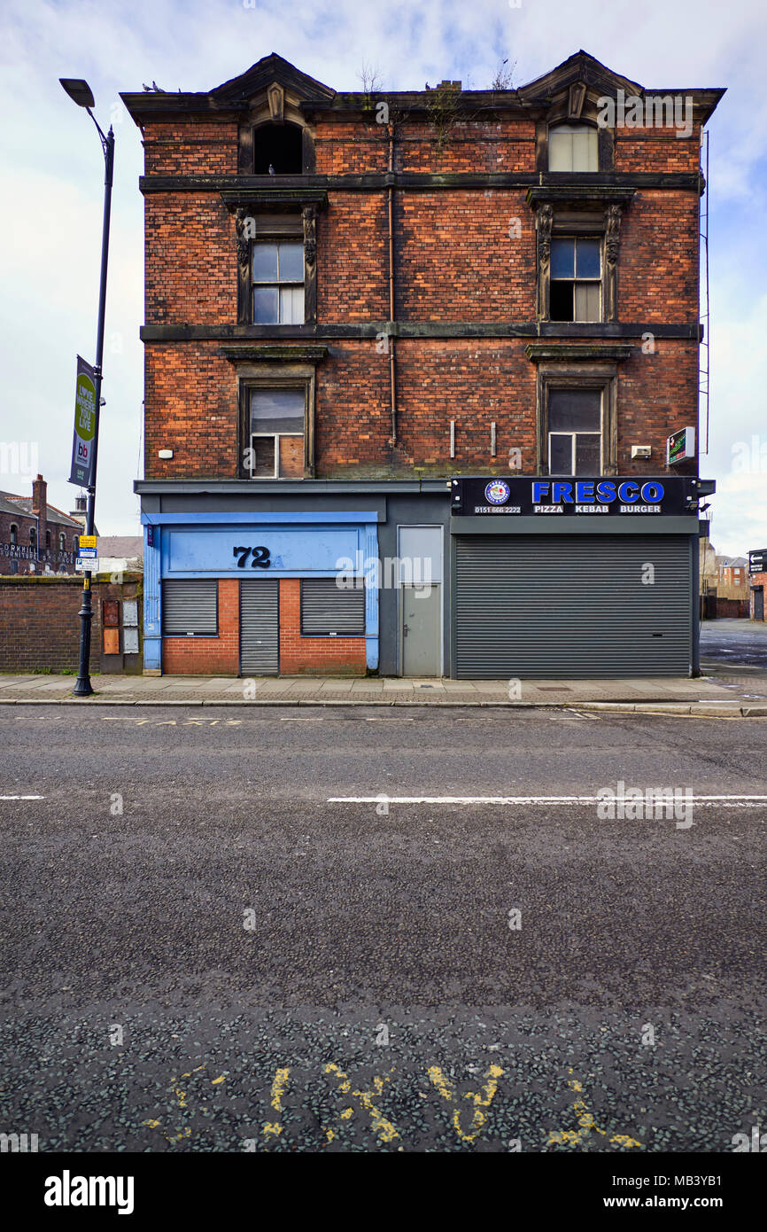 Heruntergekommen und leeren Gebäude in Argyle Street, Birkenhead, Merseyside Stockfoto