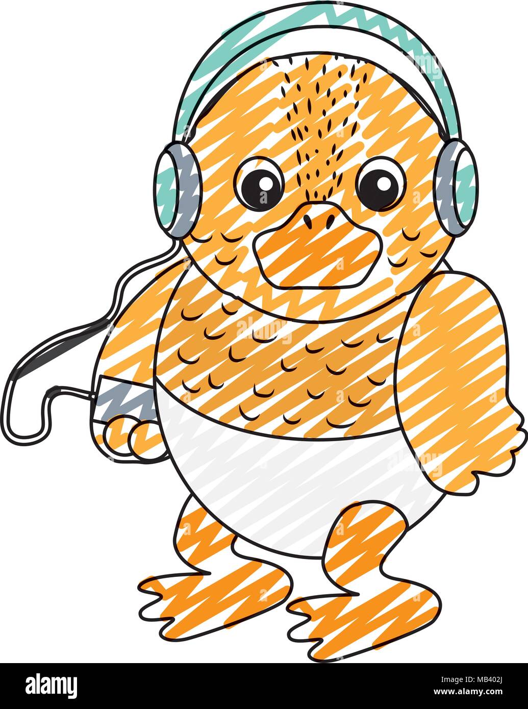 Doodle baby Ente Tier mit mp3 Kopfhörer und Windel Stock-Vektorgrafik -  Alamy