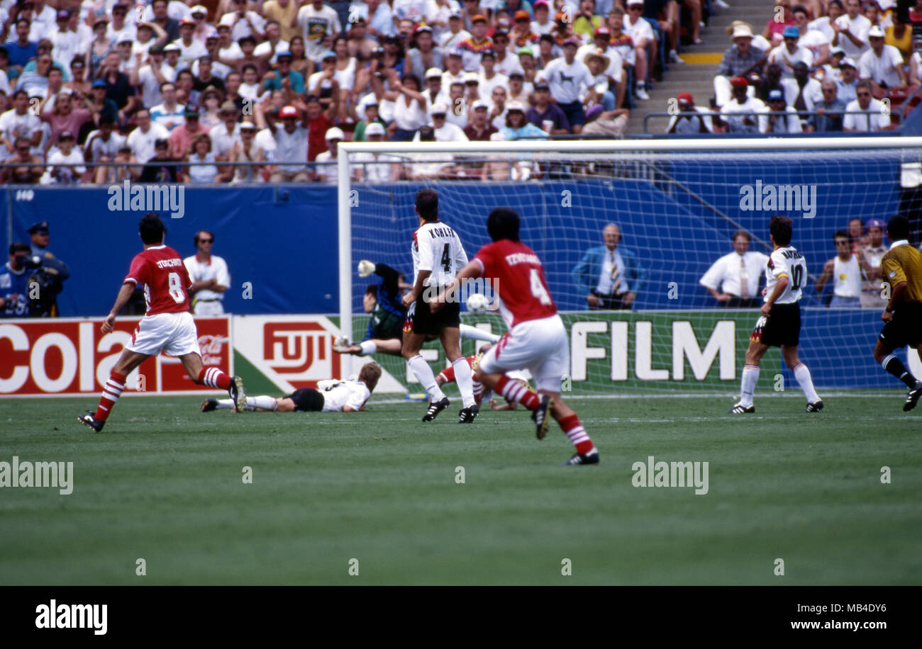 FIFA WM-USA 1994 10.7.1994, Giants Stadium, New York/New Jersey. Wm-Viertelfinale, Bulgarien/Deutschland. Iordan Letchkov Kerben der Gewinner für Bulgarien. Stockfoto