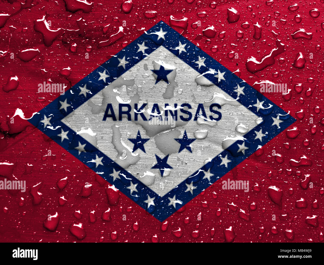 Flagge von Arkansas mit Regentropfen Stockfoto