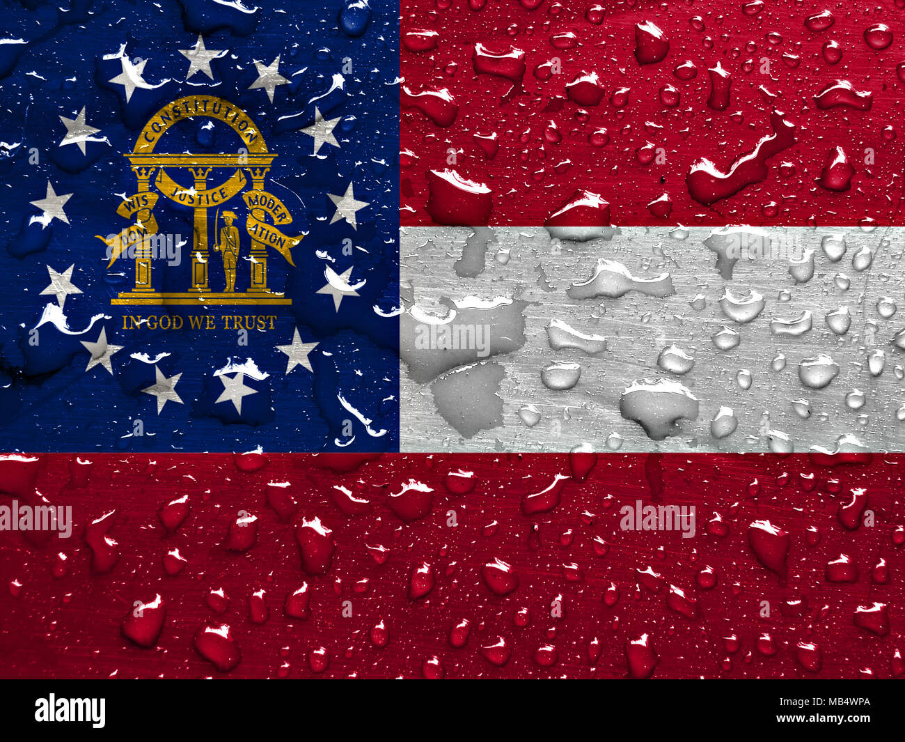 Flagge von Georgia mit Regentropfen Stockfoto