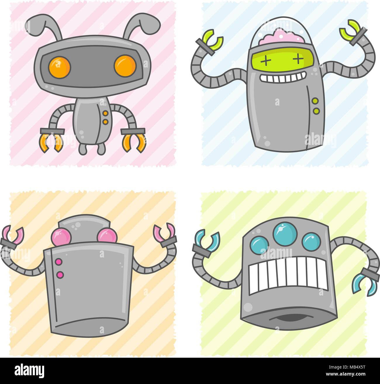 Einige glückliche Cute Vector Roboter mit Kralle Arme. Stock Vektor