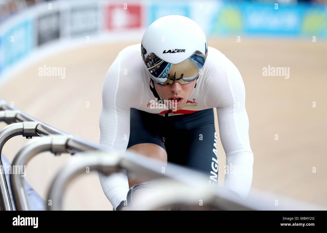 England's Ryan Owens während der Männer Sprint Qualifizieren am Anna Meares Velodrom bei Tag drei der Commonwealth Games 2018 in der Gold Coast, Australien. Stockfoto