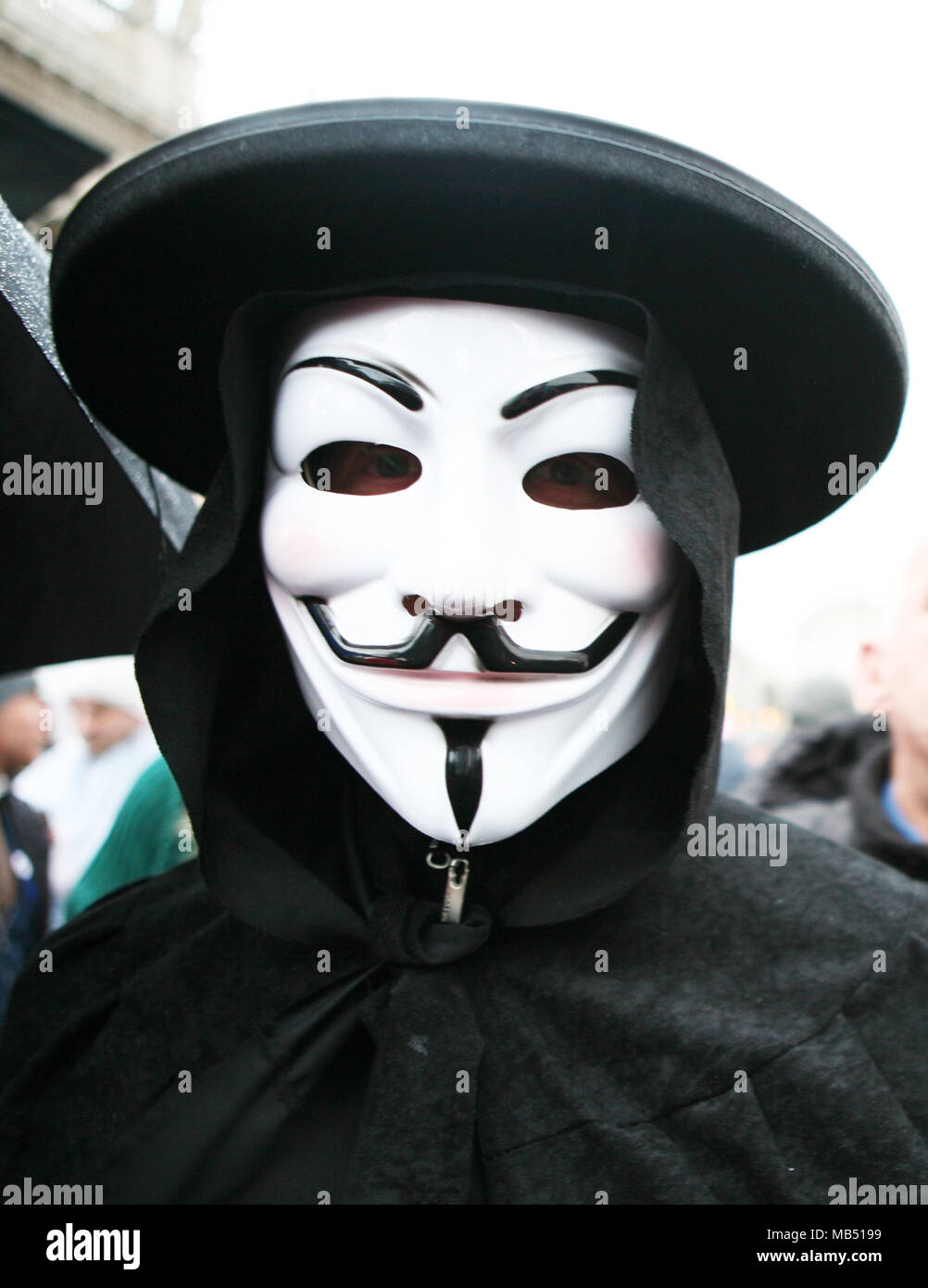 Mann mit der Maske von Guy Fawkes V wie Vendetta Stockfoto