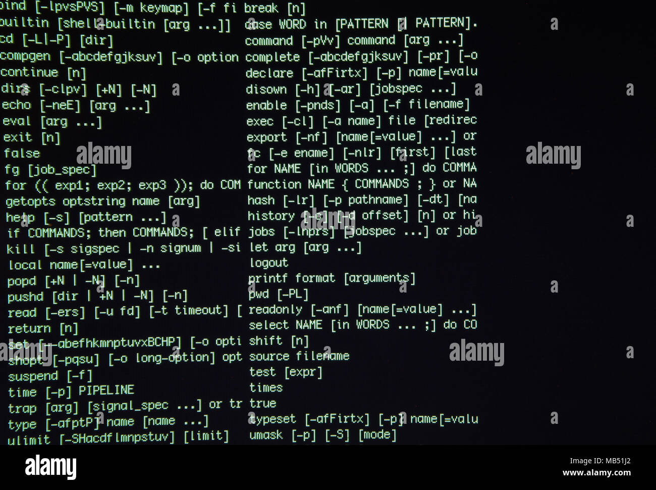 Terminal-Fenster Computer mit grüner Schrift Stockfoto