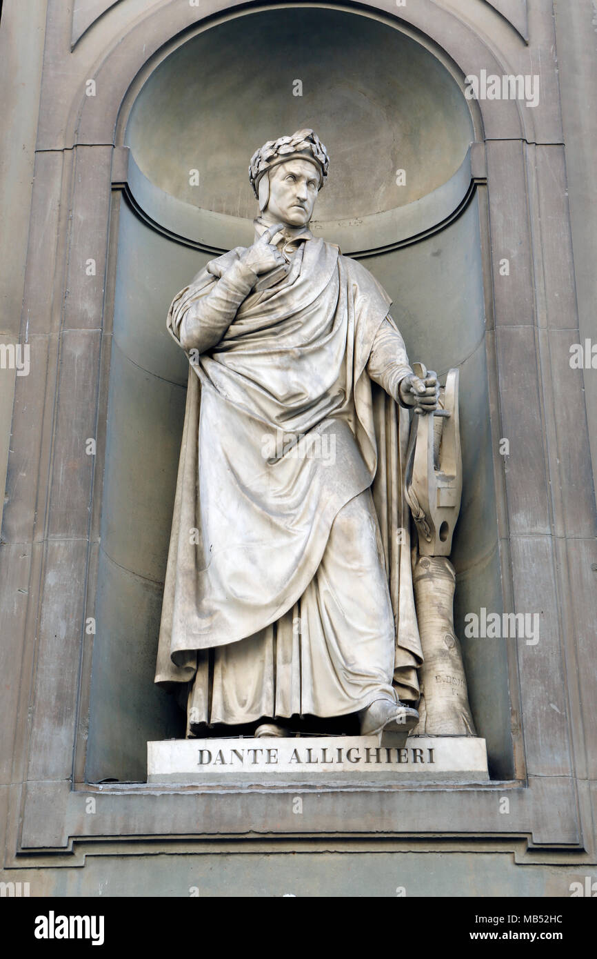 Statue, Dante Allighieri, Uffizien, Piazza della Signoria, Florenz, Italien Stockfoto