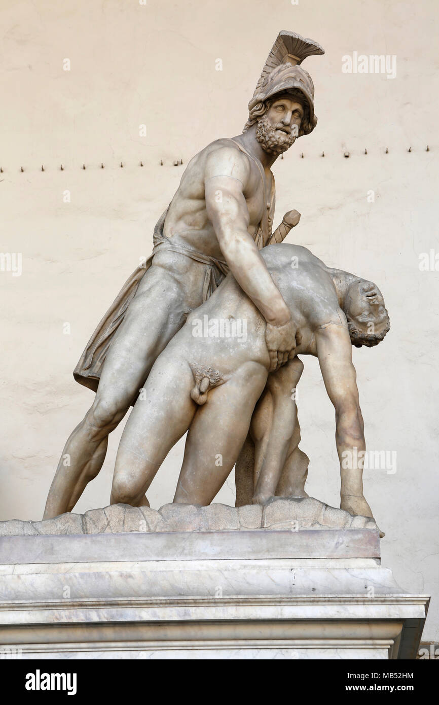 Menelaus hält die Leiche des Patroklos, Skulptur, Loggia dei Lanzi, Florenz, Toskana, Italien Stockfoto