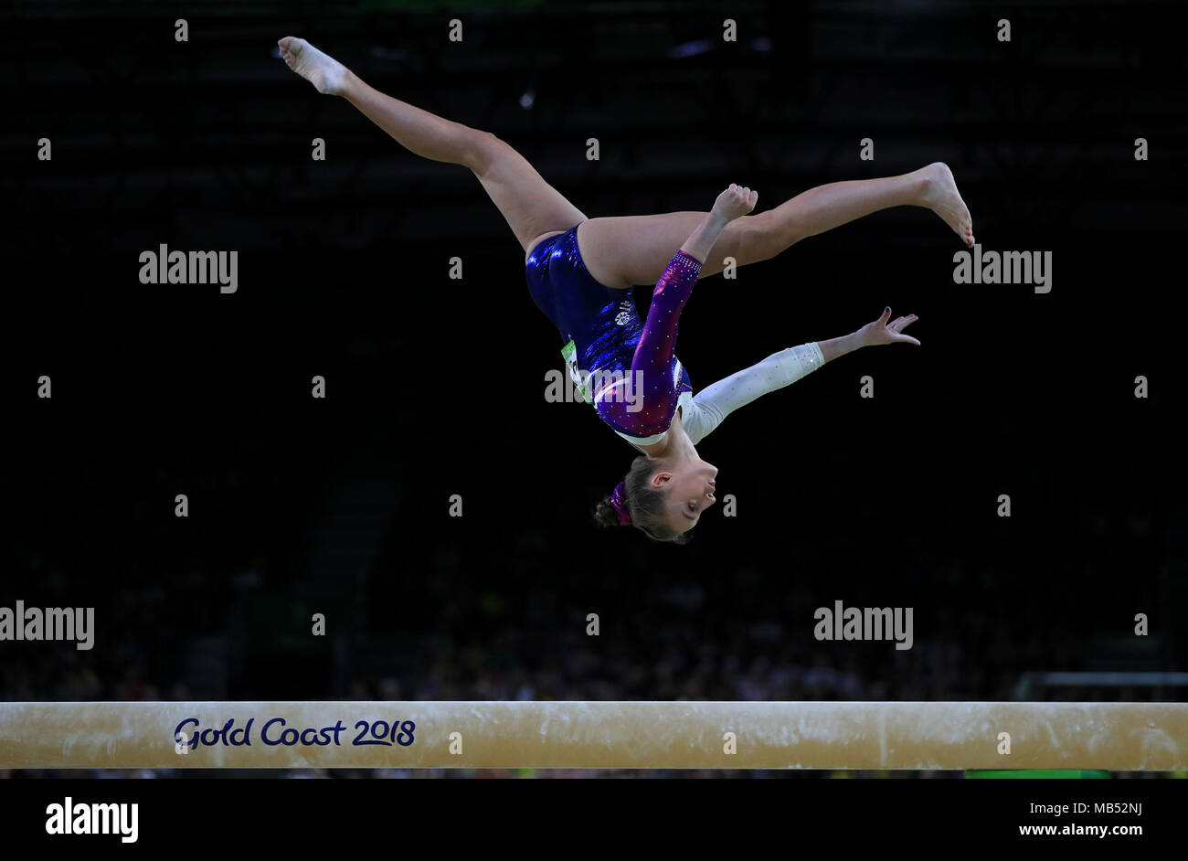 In Schottland Shannon Archer auf dem Schwebebalken in einzelnen All-Round Final der Frauen an der Coomera Sporthalle am Tag drei der Commonwealth Games 2018 in der Gold Coast, Australien. Stockfoto