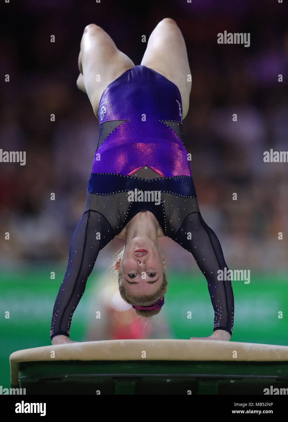 Schottlands Cara Kennedy auf das Gewölbe im Einzelnen All-Round Final der Frauen an der Coomera Sporthalle am Tag drei der Commonwealth Games 2018 in der Gold Coast, Australien. Stockfoto