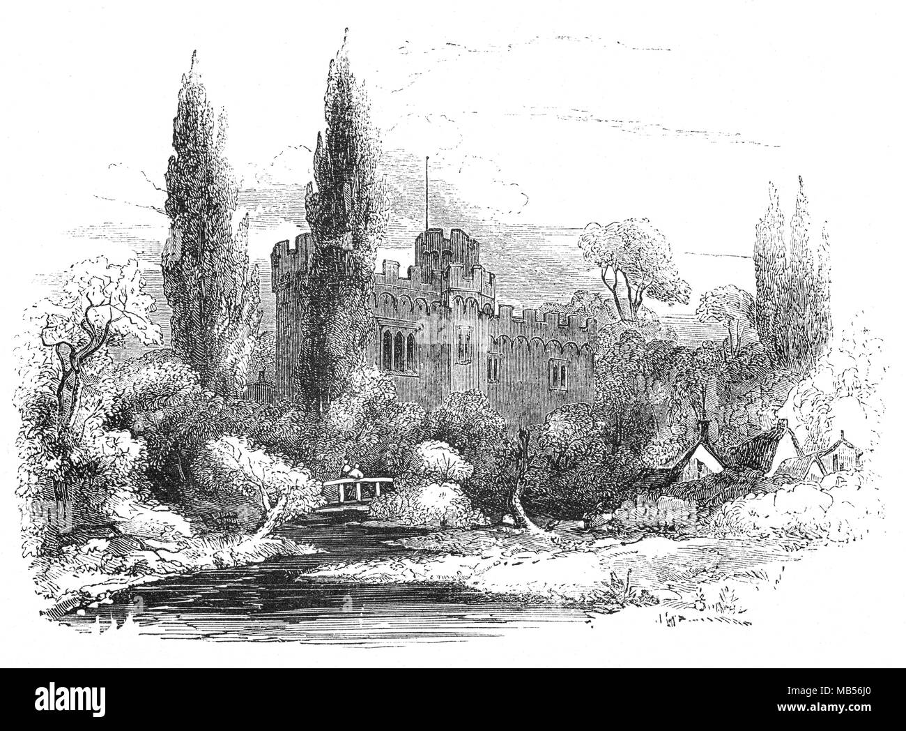 Hertford Castle ist ein normannisches Schloss am Ufer des Flusses Lea in Hertford, der Hauptstadt der Grafschaft Hertfordshire und zwischen 1170 und 1174 gebaut. Während des Hundertjährigen Krieges wurde die Burg verwendet Gefangene der königlichen und edlen Rang zu inhaftieren. Diese schlossen König David II. von Schottland und, im Jahre 1359, König Johann II. von Frankreich. Im folgenden Jahr schloss an Dritte Edward's Sohn, John von Gaunt, die dort viel Zeit verbracht, es mit als seine Chief Country Home, wenn Sie nicht im Ausland auf Kampagnen gewährt wurde. Wenn John von Gaunt im Jahr 1399 starb, Richard II. nahmen sie alle lancastrian Fincas, einschließlich Hertford Castle. Stockfoto
