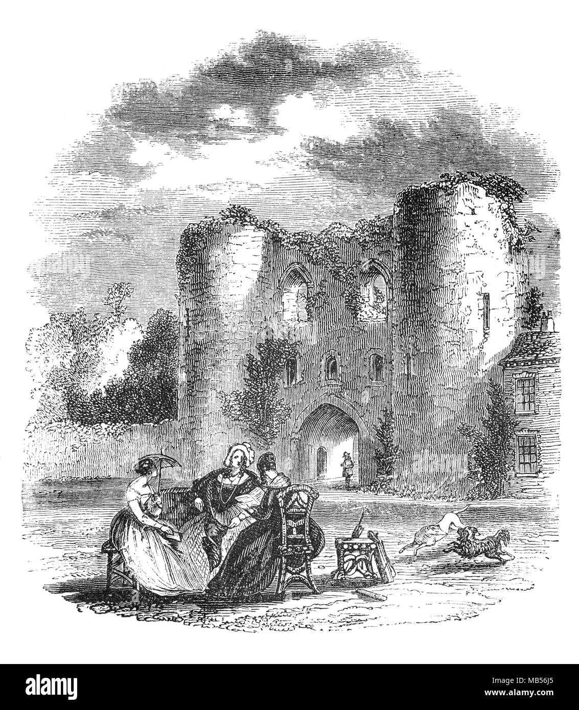 Eine Gruppe von 19 Frauen im Gespräch, wenn vor der doppeltürmigen Torhaus der Tonbridge Castle in Kent, England wurde von Richard de Clare, gebaut zu bewachen die Querung des Flusses Medway. Es wurde von der dritten Earl of Hertford oder sein Sohn Gilbert gebaut und dauerte 30 Jahre, wird im Jahr 1260 abgeschlossen. Das große Siegel von England war vorübergehend hier während eines Edward hielt ich die Besuche in Frankreich. Stockfoto