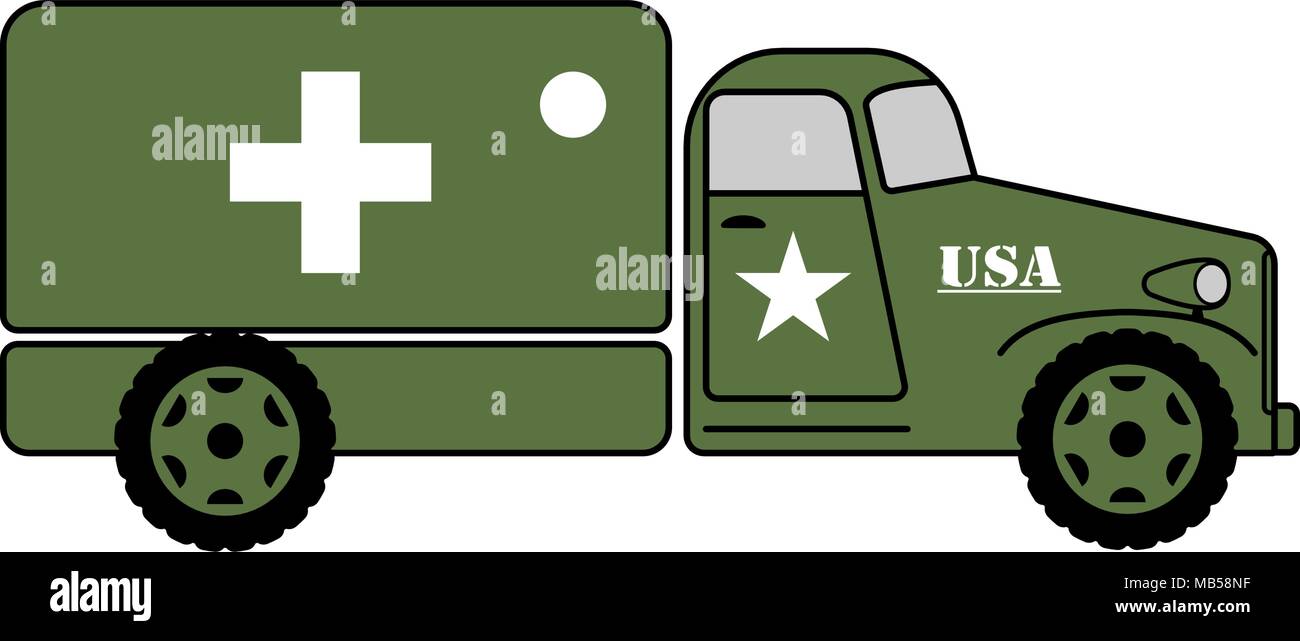 Vintage Army medical truck Flachbild Abbildung auf Weiß Stock Vektor