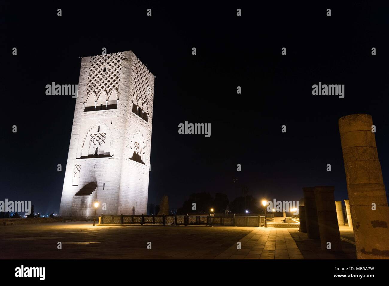 Turm Hassan 2 nachts, Rabat, Marokko Stockfoto