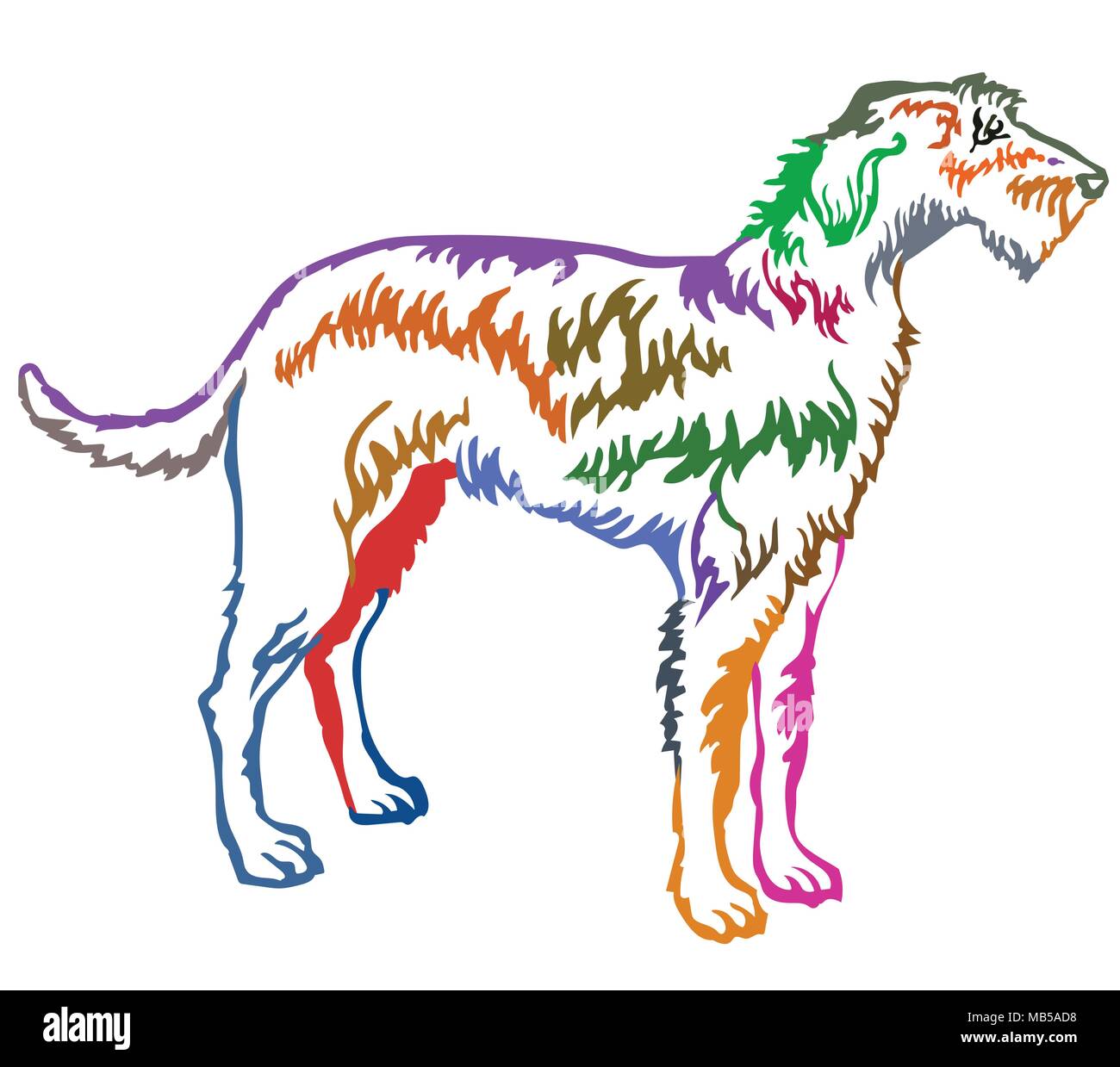 Bunte Kontur dekorative Portrait von ständigen im Profil Irish Wolfhound, Vektor isoliert Abbildung auf weißem Hintergrund Stock Vektor