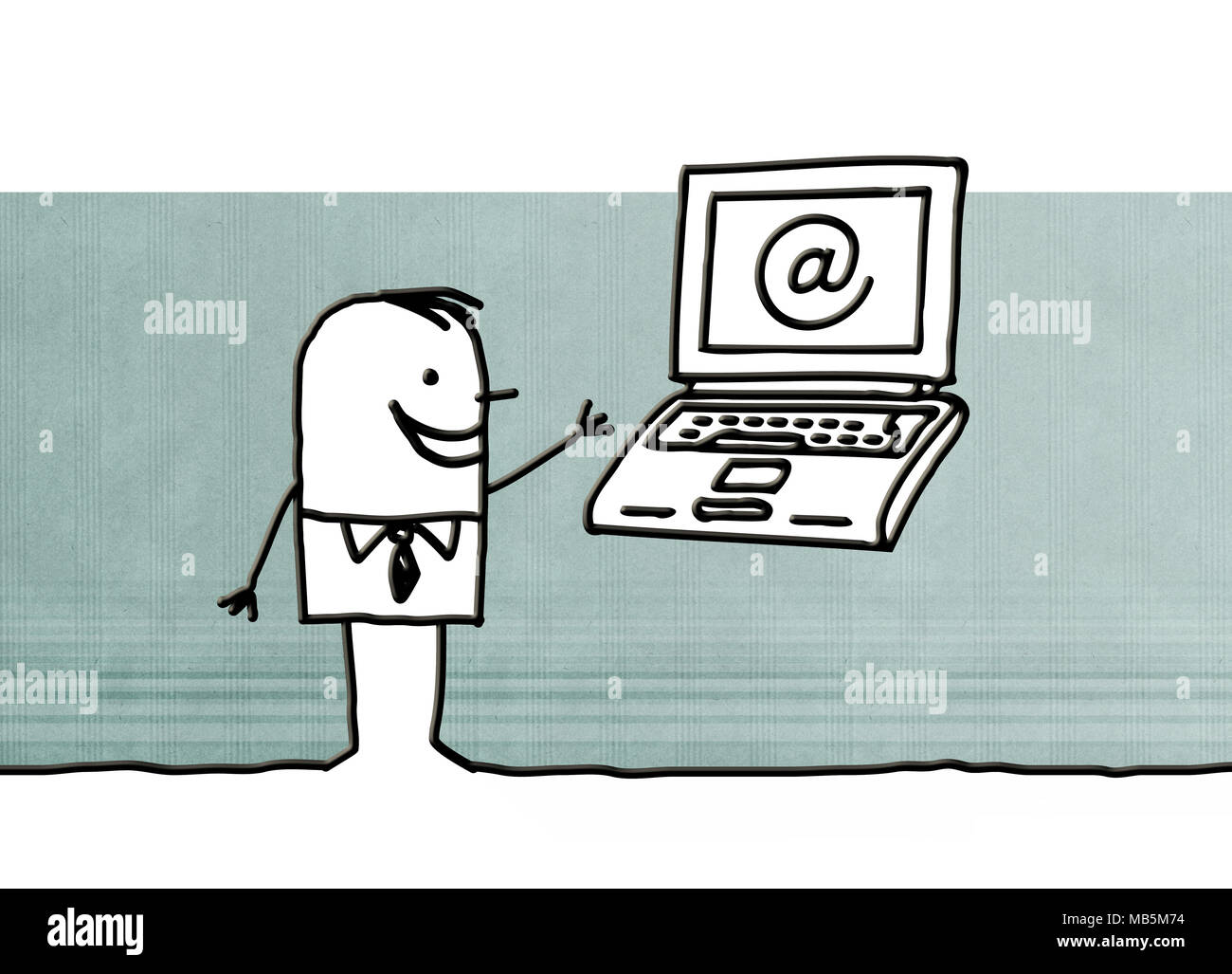 Cartoon Mann mit Laptop Stockfoto