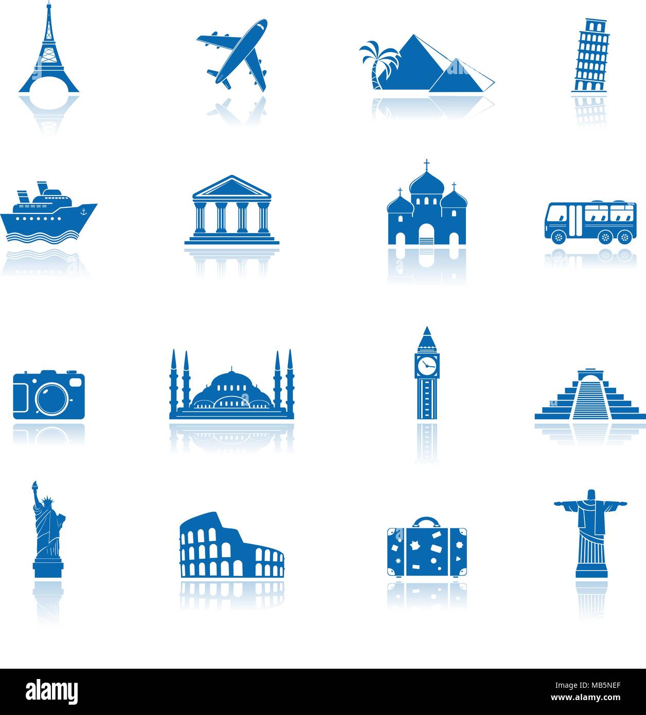 Reisen und Sehenswürdigkeiten Symbole Stock Vektor