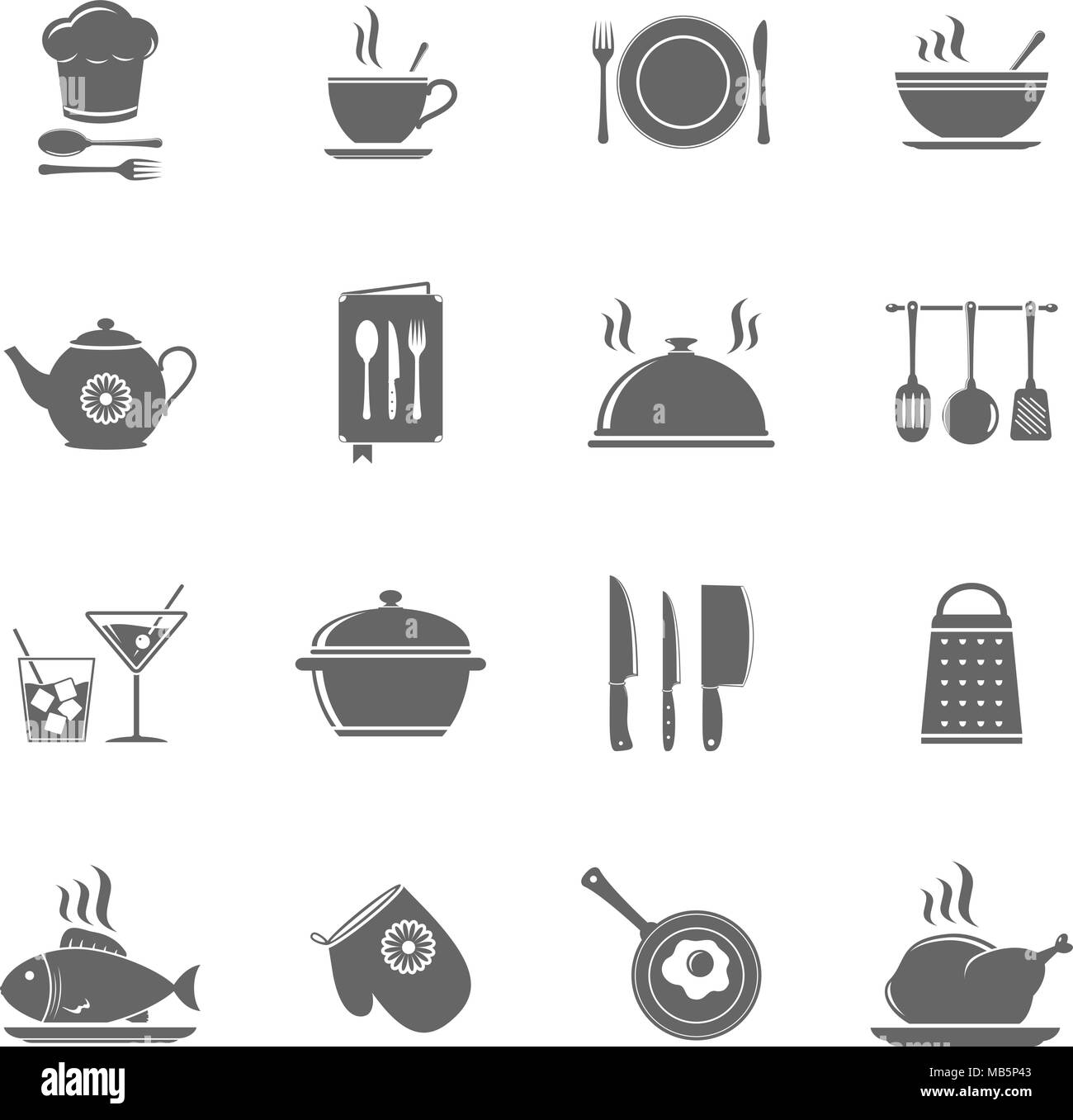 Vektor Kochen und Küche Symbole gesetzt Stock Vektor
