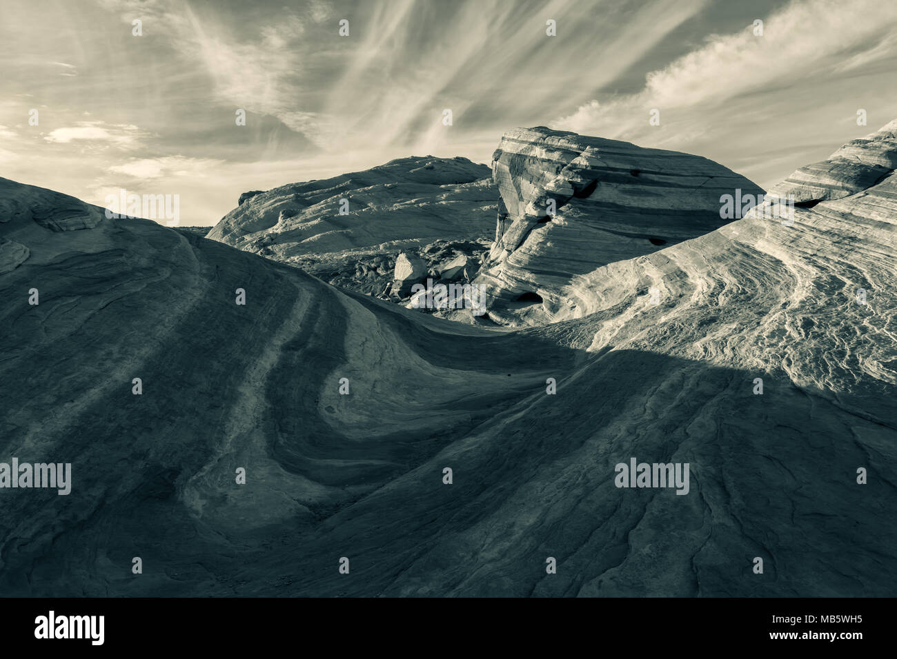 Einzigartige Muster felsformationen am Wave Rock im Valley of Fire State Park, Nevada, United States. Stockfoto