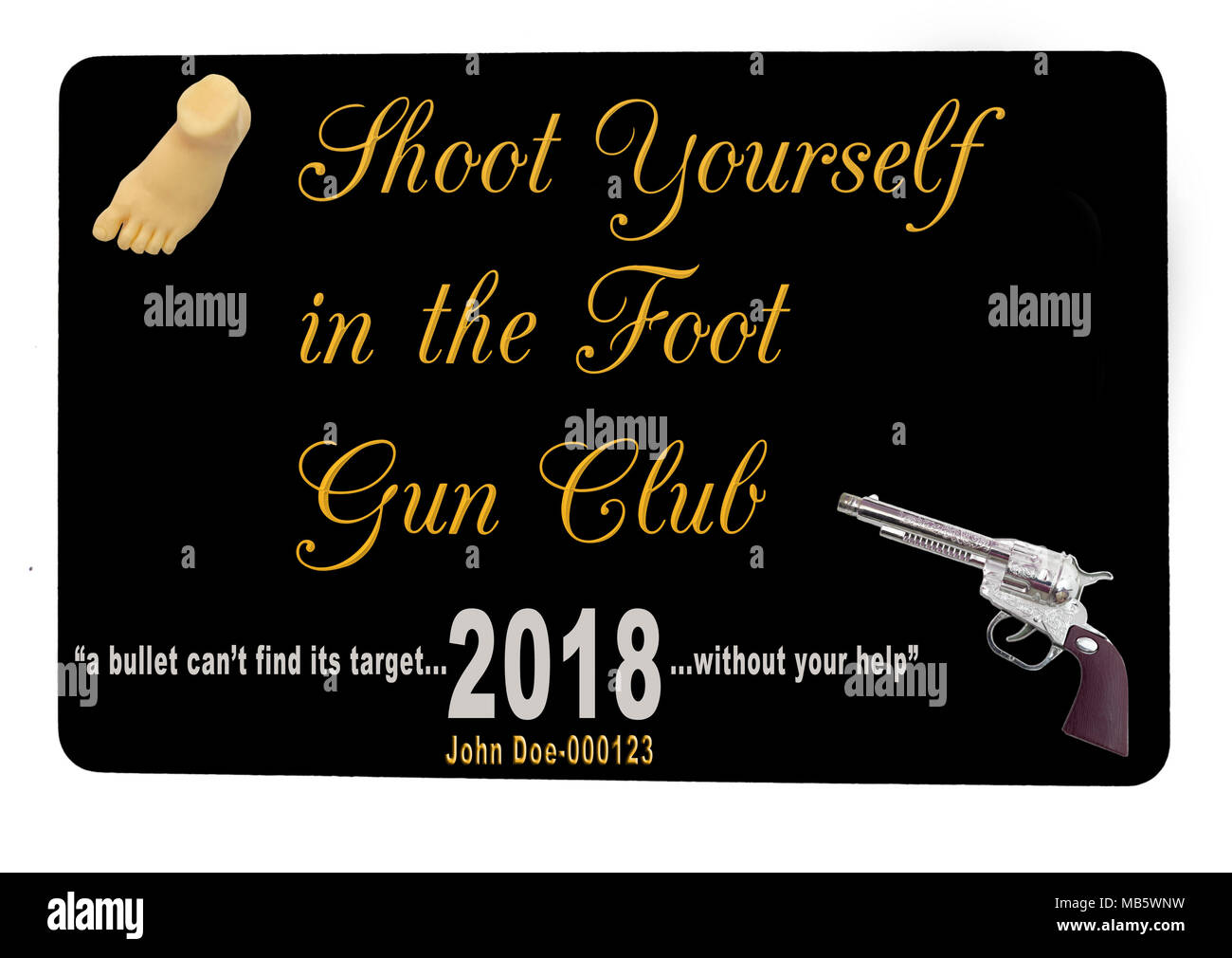 Satire/Parodie der NRA-gun Club Mitgliedschaft in einer Karte. Stockfoto