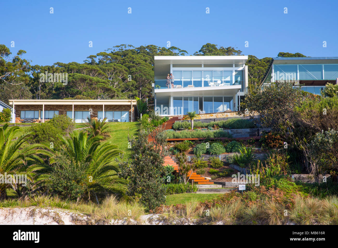 Hyams Beach Waterfront Wohnungen Häuser, Jervis Bay, Australien Stockfoto